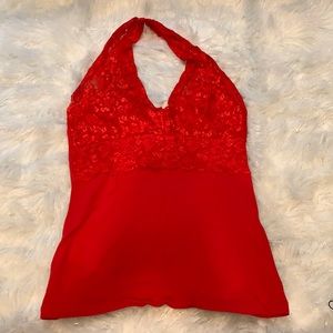 Red laced halter top